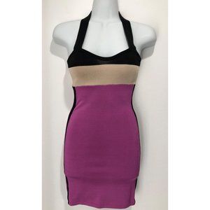 bebe Colorblock Halter Bodycon Mini Dress - XS